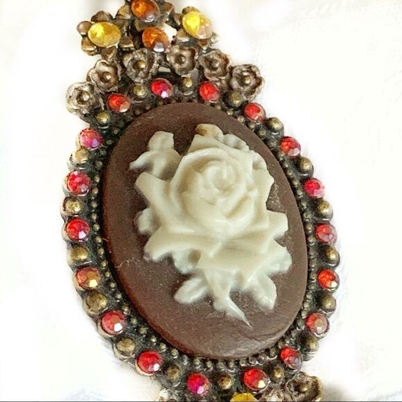 Brown Victorian rose crystal brooch pin - Picture 1 of 6